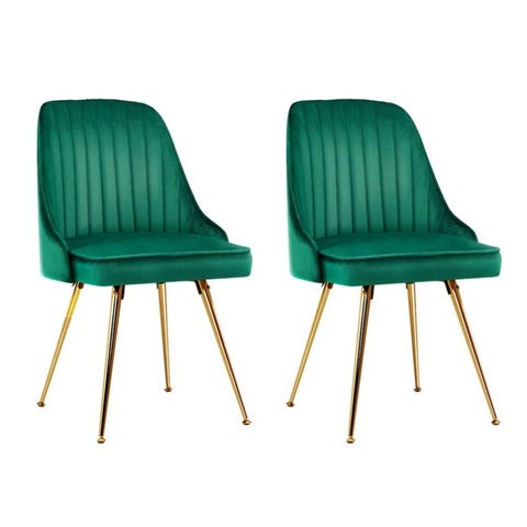 Artiss Dining Chairs Set of 2 Velvet Channel Tufted Green UPHO-D-DIN203C-VEL-GNX2