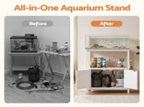 Artiss 20 Gallon Fish Tank Stand 3-Tier Aquarium Stand with Storage Cabinet and Open Shelf White MET-FTS-26140-WH