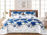 Blue Floral Rose Meadow Bedspread Coverlet 3 Piece Set V745-AC080893Q13U