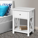 Artiss Bedside Table 1 Drawer with Shelf - EMMA White DRESS-TAB-BS-1D