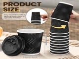 360x Triple Wall Paper Coffee Cups w/Lids Disposable Takeaway Bulk in Black V563-PA0812-15L-24QTY-1BOX