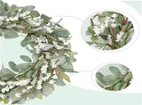 22 Inch Spring Summer Lamb Ears Leaves Wreath with Ivory Forsythia Flower, Year Round Greenery V1258-DP02-C-2647