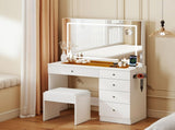 Levede Dressing Table LED Makeup Mirror Stool Set Vanity Desk 5 Storage Drawer VM1034-WH-AU