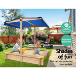 Keezi Kids Sandpit Wooden Sandbox Sand Pit with Canopy Bench Seat Toys 101cm SAND-CANOPY-110