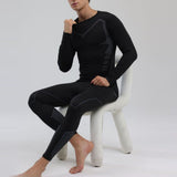 Men Thermal Underwear Set Shirt Pants Autumn Slim Fit Thermal Underwear Top Bottom Set Black L V1294-YM0901-3117240269313