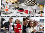 12 Pcs Race Car Party Favors Portable Fan Bulk Mini Handheld Personal Fans Checkered Black and White V1259-DP01-A-5558
