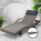 Gardeon Sun Lounge Wicker Lounger Outdoor Furniture Beach Armchair Adjustable Grey&Beige FF-LOUNGE-ARM-P-GE