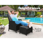 Gardeon Recliner Chair Sun lounge Wicker Lounger Outdoor Furniture Patio Adjustable Black ODF-RCL-RW-CHOTM-BK