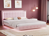 Levede King Floating Bed Frame LED Headboard USB Pink BF1062-K