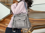 Grey Chic Women's PU Leather Convertible Backpack - Anti-Theft Design, Multi-Pocket Shoulder Bag V888-ELOSUNG32732