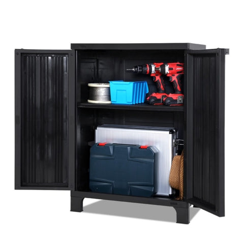 Gardeon Outdoor Storage Cabinet Box 92cm Lockable Cupboard Sheds Garage Adjustable Black OSC-CABI-L1F-BK