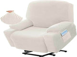 Power Lift Recliner Chair Cover, Stretch Jacquard Fitted Slipcover with Side Pocket, Cream V1188-MS-721-275