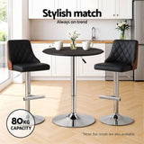 Artiss Bar Table Round Swivel Height Adjustable 62cm Modern PVC Leather Black BA-K-TB304PVC-BK
