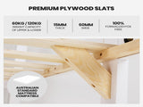 Kingston Slumber Single Bunk Bed Frame Solid Pine Wood Timber, Modular Design, White V219-BEDSBBKS03WA