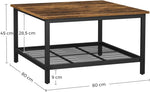 Robust Coffee Table Steel Frame and Mesh Storage Shelf, Rustic Brown and Black V178-11321