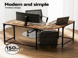 Artiss Computer Desk L-Shape CPU Stand Brown 147CM MET-DESK-L-003-BR