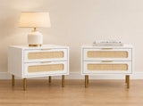 Artiss 2x Rattan Bedside Table 2 Drawers White FUR-U-BS-03-RAT-WHX2