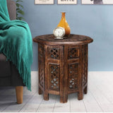 Scilla Rubber Wood Timber Round 45cm Side Table - Burnt Natural V315-WOTB-002-B