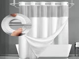 White Hook Free Waffle Weave Shower Curtain - Double Layer Curtain with Removable V888-ELOSUNG55235-3