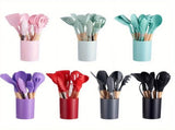 12 Piece Silicone Cooking Utensils Set Non-Stick Cutlery Set Food Grade Silicone Kitchenware Wooden V1189-WXFWAL-20260319-00130