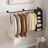 Industrial Iron Pipe Clothes Rail Vintage Wall Shelf V178-66745