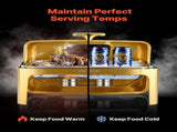 Roll Top Chafing Dish Buffet Complete Set, 9Qt Stainless Steel Chafer with Full Size Pan, Rectangle V952-ZFXQFGK1JTJSEAIBSV0
