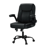 Artiss 2 Point Massage Office Chair Leather Mid Back Black MOC-C-FZ40-2P-BK