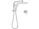 WELS Chrome Double Round Shower Head Set 12" Rainfall & 3 Mode Handheld Gooseneck Arm Mixer V1233-A703ROHR002M4CKSR112KRD201CR