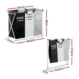 Artiss Laundry Basket Hamper Large Foldable Washing Clothes Storage 3 Sections LBH-FD-BWG-3