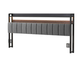 Artiss King Headboard Charging Station Storage LED Light Grey Upholstered BED-HEAD-ZAK-K-BK