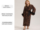 Women's Sexy Leopard Long Sleeve Print Satin Robe - Breathable Luxury Satin Chiffon Housecoat & Long V888-ELOSUNG49236