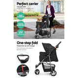 i.Pet Pet Stroller Dog Pram Cat Carrier Large Travel Pushchair Foldable 3 Wheels PET-STROLLER-3WL-BK