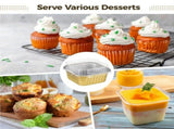 200PCS Mini Cake Pans, 5oz Small Cake Containers with Lids, Aluminum Foil Baking Cups, Golden Square V1369-AZ3-W-08757