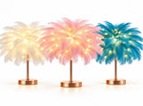 Ostrich Feather Table Lamp Pink, 80 Hand-Woven Natural Feathers, 3 Colour Temperature Touch Dimming, V1197-JD-093002