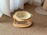 Ceramic Pet Feeder with Wood Stand Tilted Cat Bowl for Comfortable Eating, Anti-Tip DesignZhu V1385-FTCWW-ZM-003