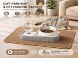 2 pcs Grey and White Cat Feeding Station with Water Dispenser & Slow Feeder Bowl Plus Cat Scratching V888-ELOSUNG53322