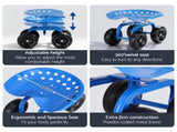 Gardeon Garden Seat 360 Swivel Rolling Adjustable Height Work Scooter Cart Wheels Heavy Duty 150kg GCT-ADJUST-360-BL