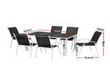 Gardeon 7 Piece Outdoor Dining Set Steel Textilene Patio Furniture Table and Chairs Black FF-DINING-7TEX-BK-AB