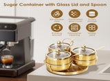 Stainless Steel Sugar Bowl Set, Rotatable 3 Flavour Seasoning Jar with Visible Glass Lid and Spoon, V1107-122-72757