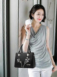 Flower Embroidery Women's Shoulder Bag PU Leather Tote V1263-JX-3490