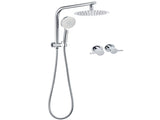 WELS Twin Shower 8" Round Chrome Head 3 Mode Handheld Rose Gooseneck Arm Taps Set V1233-A703ROHR002M4CKSR108CPF0282A