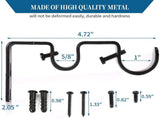 6 Pack Double Curtain Rod Brackets, Heavy Duty Metal Holders for 1 In and 5/8 In Rods, Black V1188-MS-721-230