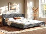 Artiss King Bed Frame with Wingback Headboard Grey Linen Upholstered Platform Bed Base BFRAME-G-PIER-K-GY-ABC