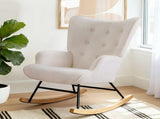 Artiss Rocking Armchair Nursing Chair Boucle Fabric White UPHO-B-ROCK02-LIN-WH