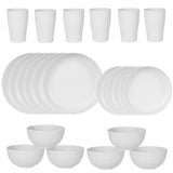 Stylish White Wheat Straw Dinnerware Set - 24 Pieces Including Plates, Bowls & Cups V888-ELOSUNG28123