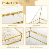 Golden Clear Glass Jewelry Vintage Glass Keepsake Container, Rectangle Clear Jewelry Display V1369-AZ3-W-08951
