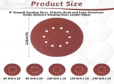 50 Pcs 9-Inch 10-Hole Drywall Discs Set, 10 Each of 60 80 120 150 240 Grits Hook-and-Loop V1188-ZC-DLL-2105