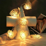 50 White 3D Hollowed Rattan Heart-Shaped 5M LONG String Fairy Lights, Battery Indoor & Outdoor V382-WHHRTRATTBATT50
