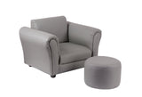 Kids Grey Couch Sofa Chair w/ Footstool in PU Leather V196-KS541G_K