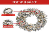 Christabelle 61cm Snow Christmas Wreath Colonial with LED Lights Front Door Decoration Ornament 112_NATFC100